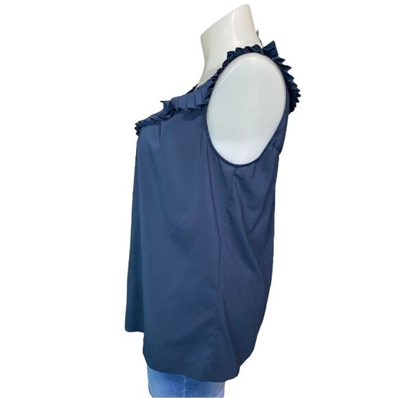 Avenue Navy Blue Sleeveless Ruffle Button Flowy Shirt Plus Size 18/20 - Picture 9 of 11